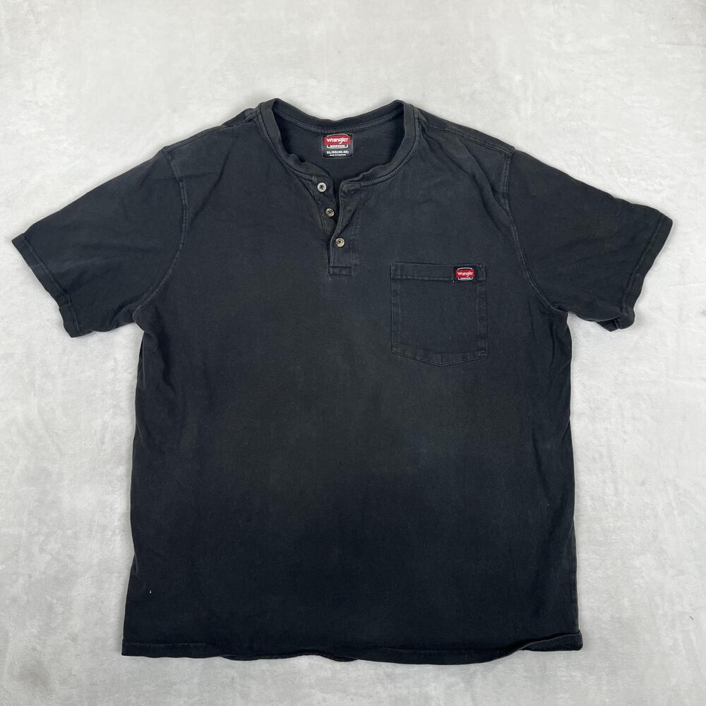 Wrangler Henley Short Sleeve T-Shirt Mens XL Black Workwear Pocket Casual Tee